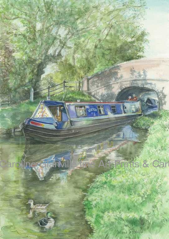Blue narrow boat  Brewood Staffordshire painting by Caroline Glanville